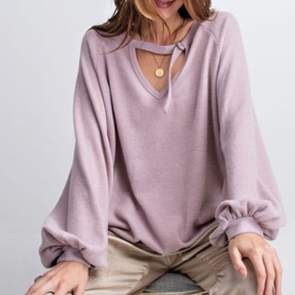 Brushed knit 🆕 keyhole pullover bubble puffy sleeve mauve pink softest roomy